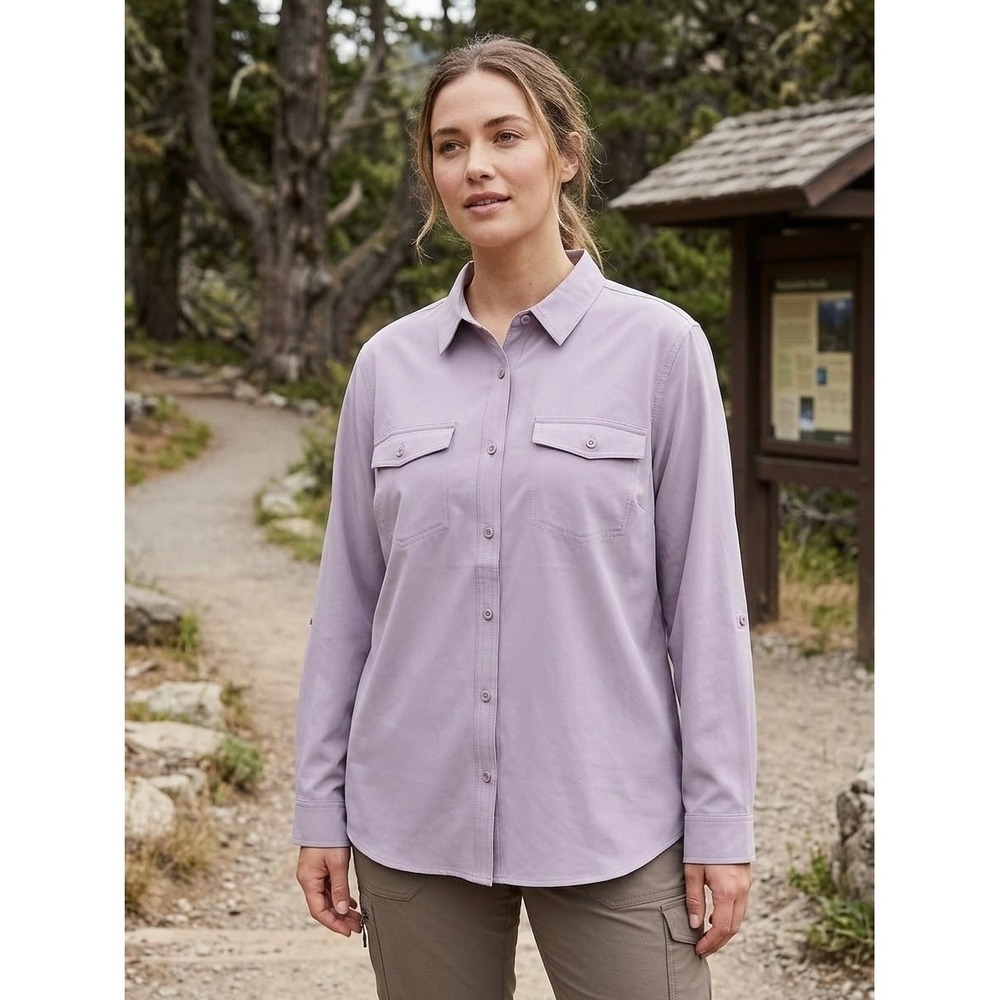 Eddie Bauer Departure Shirt Womens XXL Purple Long Sleeve Stretch Hiking Travel
